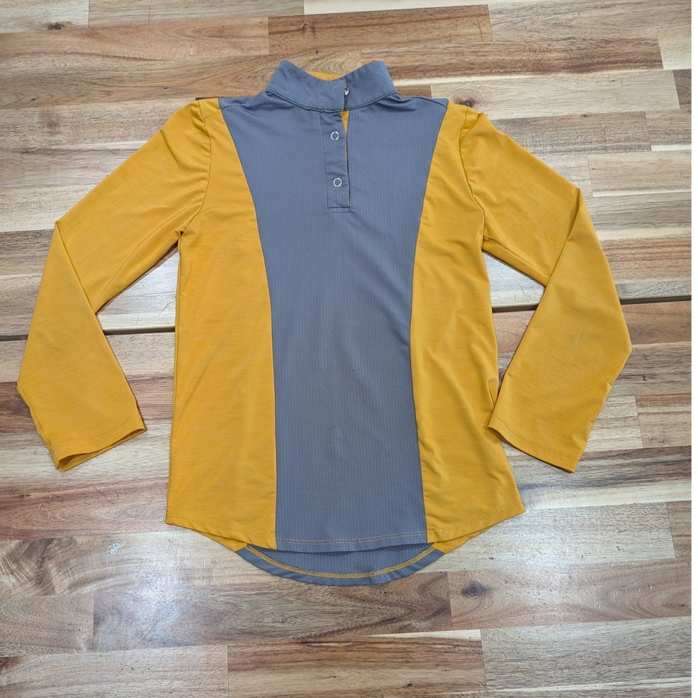 Elliena EQ Girls Riding Shirt Medium Long Sleeve Gray Yellow Equestrian